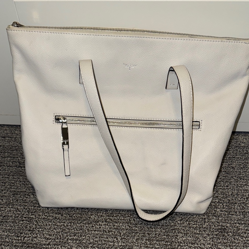 T Tahari White Leather Tote Bag